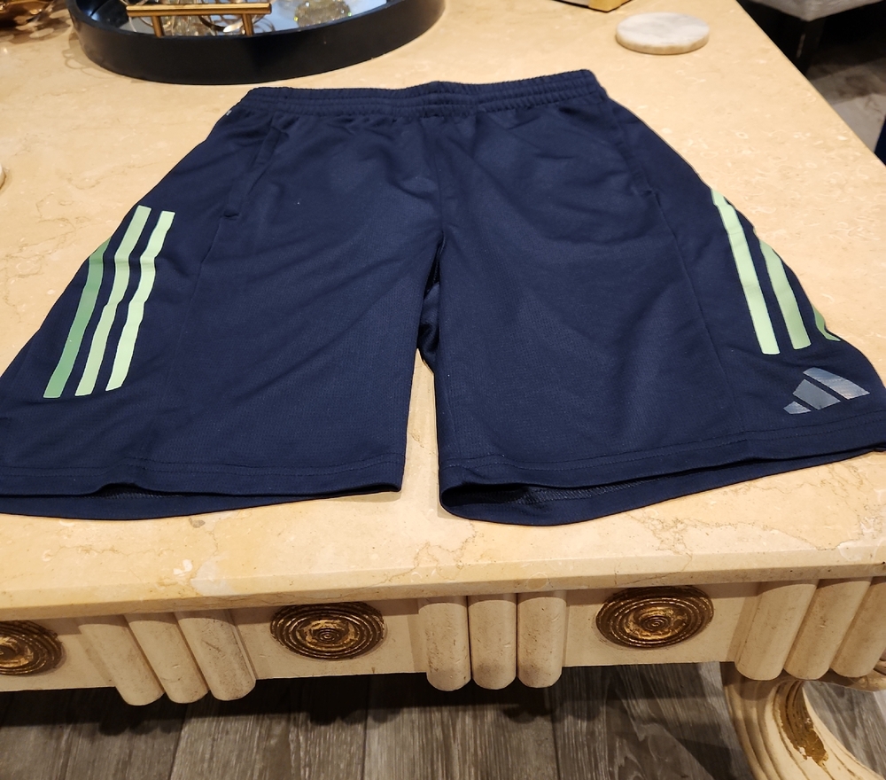 Adidas Youth Dark Blue Shorts with Light Green Accents